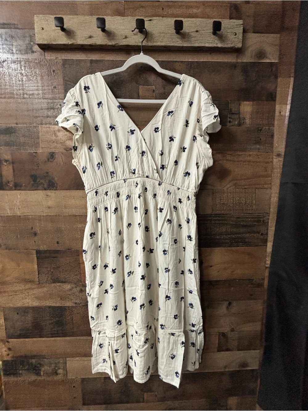 Maurices Cream Midi Dress with Navy Floral Print